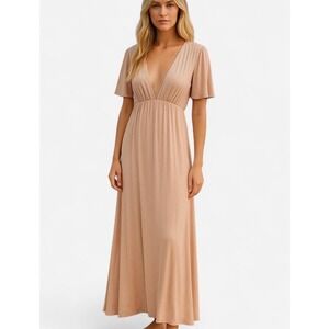 Show Me Your Mumu Faye Flutter Sleeve Maxi‎ Dress V Neck Bridesmaid Sz Large